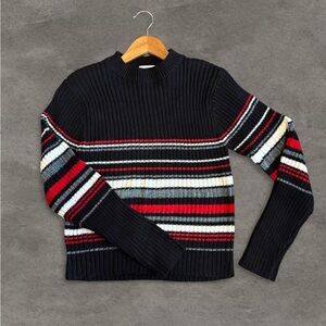 Arizona Jean Company Black and Red Striped Crewneck Sweater